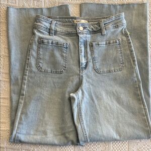 Oat New York Women's High Rise Patch Pocket Wide Leg Jeans, Light Wash Size 6/28